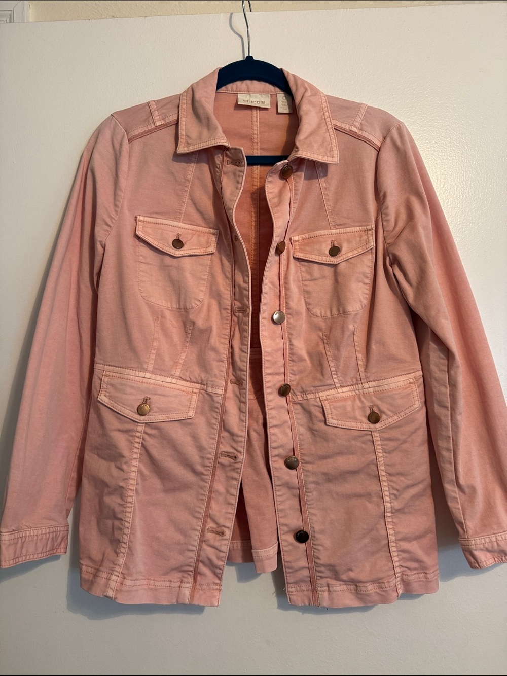 Chico’s Light Pink Women's Utility Jacket with Rose Gold Buttons